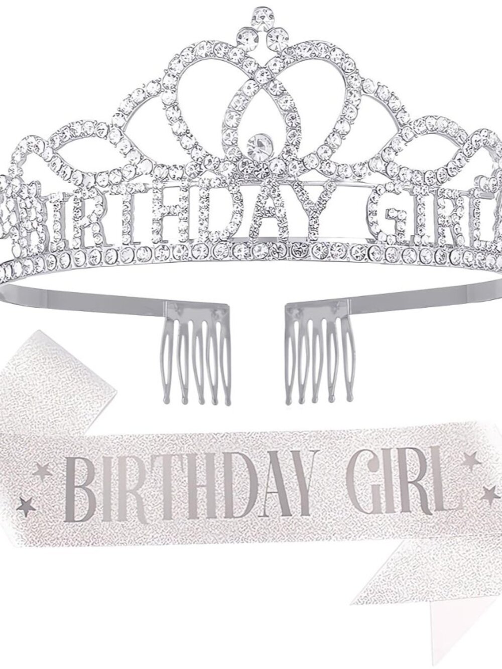 Birthday Tiara Crown with Sash for Women, Birthday Queen for Party